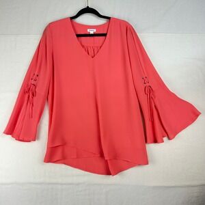 Westport Coral Bell Sleeve Lace Up V Neck Blouse Top Women's‎ Size L
